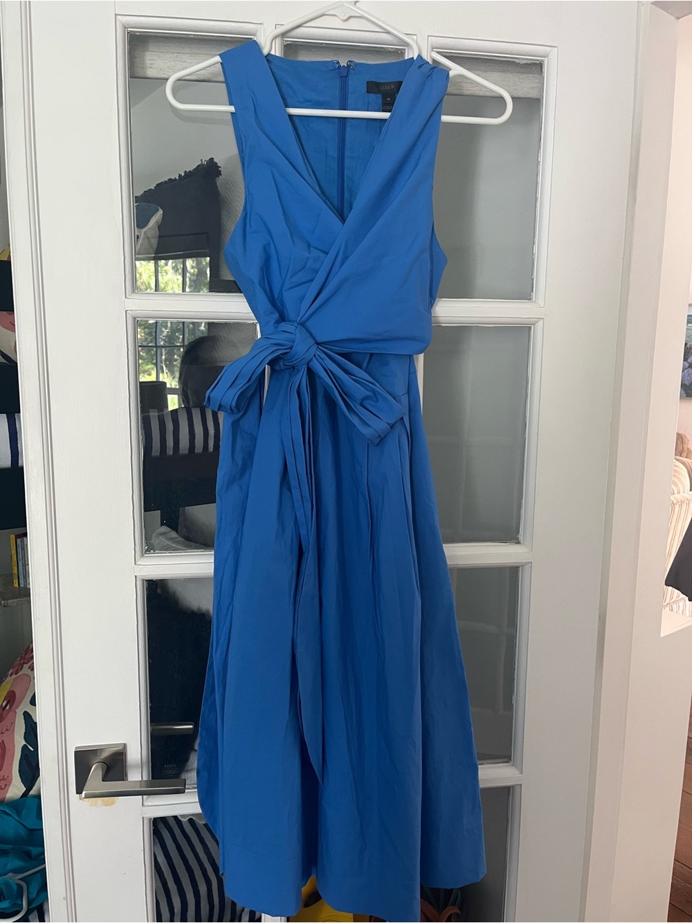 J Crew Sleeveless Blue Wrap Midi Dress with Waist Tie